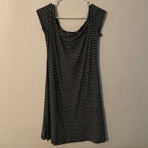 So Off the Shoulder Black and White Striped Dress